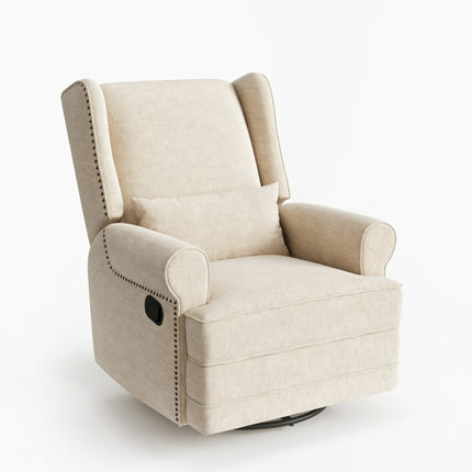 Extra Wide Beige Swivel Recliner Glider Chair with Footrest - 34.25' Wide, Engineered Wood Frame, Plush Upholstery