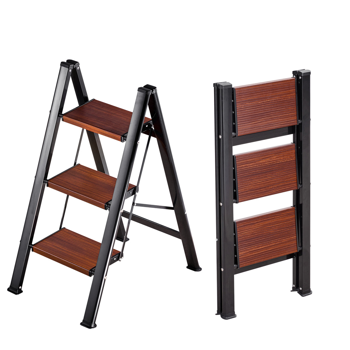 3 Step Ladder, Folding Step Stool with Wide Anti-Slip Pedal and Comfort Handgrip, Lightweight 330 lbs Capacity Portable Aluminum Plant Support, Multi-Use for Adults, Home Repairing, Cleaning