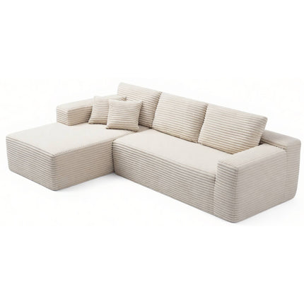 106.5' L-Shaped Corduroy Upholstered 3-Seat Lounge Sofa with Chaise, Left Hand Facing