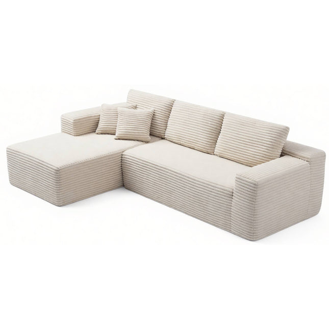 106.5' L-Shaped Corduroy Upholstered 3-Seat Lounge Sofa with Chaise, Left Hand Facing