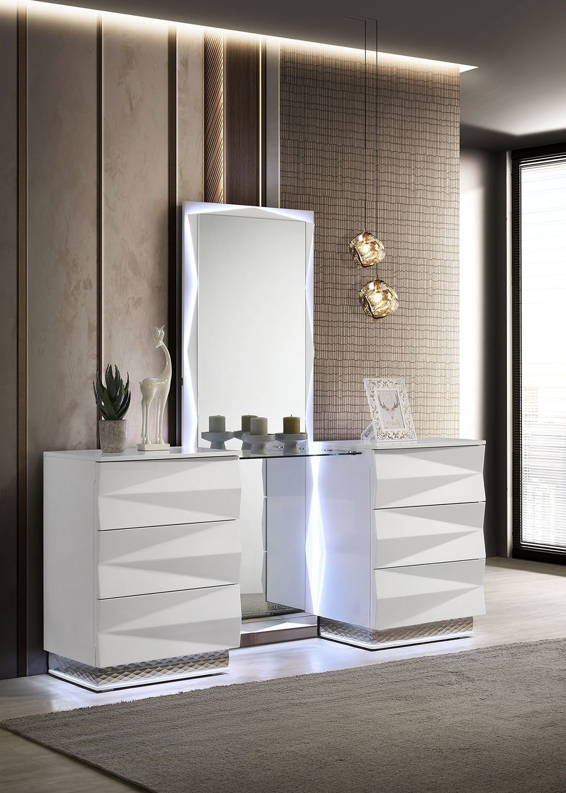 White Vanity Set w Mirror Storage Drawers Contemporary Style Bedroom Vanity