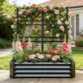 4x2x1FT Galvanized Raised Garden Bed with Arch Trellis for Climbing Vegetables Tomato Cucumber Bean, Heavy Duty Metal Raised Garden Bed Outdoor, Black
