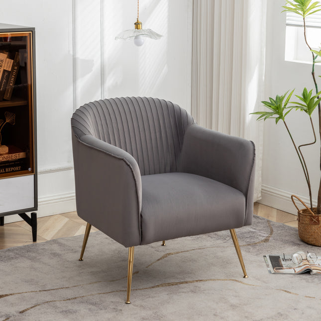 Modern Velvet Accent Chair with Metal Legs, Wood Frame Slipper Armchair, Trendy Leisure Side Chair for Living Room Bedroom Entryway