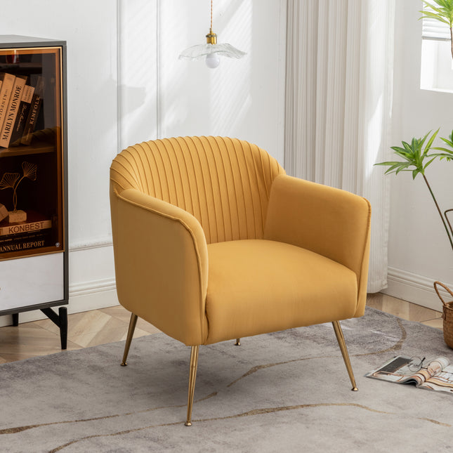 Modern Velvet Accent Chair with Metal Legs, Wood Frame Slipper Armchair, Trendy Leisure Side Chair for Living Room Bedroom Entryway