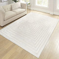 Step Collection High-Low Striped Cream Indoor Area Rug, 7'9''x10', Modern, Non-Shedding & Easy to Clean, Ideal for Living Room, Bedroom, Dining Space, 120*93 inch