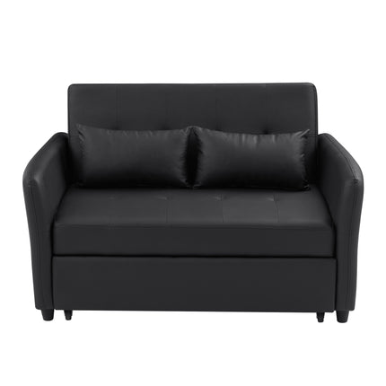 Orisfur Convertible Sleeper Sofa Bed with 3 USB Ports, Black PU Leather, 51.57' Loveseat for Small Spaces