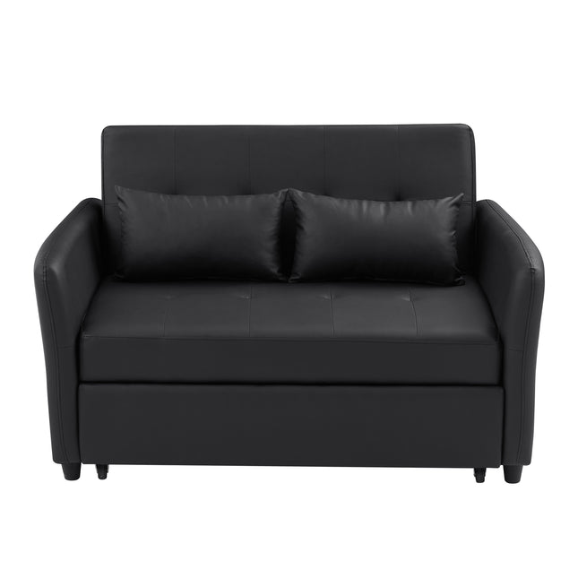 Orisfur Convertible Sleeper Sofa Bed with 3 USB Ports, Black PU Leather, 51.57' Loveseat for Small Spaces