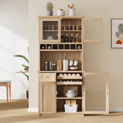 TOPMAX Farmhouse 35.4x17.7x74. Freestanding Buffet with Hutch with Tall Kitchen Pantry Storage