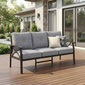 Patio 3 Seats Sofa, All-Weather Outdoor Couch, Patio Furniture Sofa,Khaki Metal Furniture with Gray Cushions