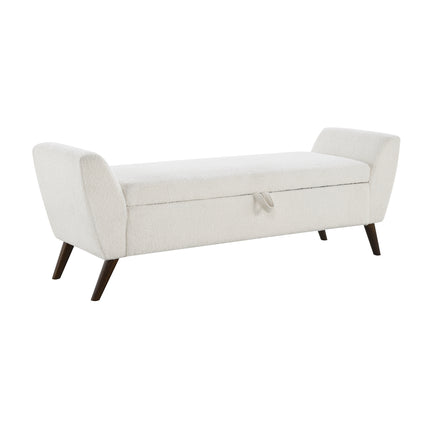 60'' Modern Storage Bench with Rubberwood  Legs, Cream Teddy Fabric, Padded Seat for Living Room & Bedroom