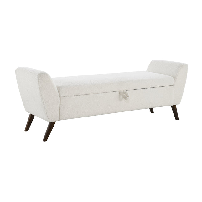 60'' Modern Storage Bench with Rubberwood  Legs, Cream Teddy Fabric, Padded Seat for Living Room & Bedroom