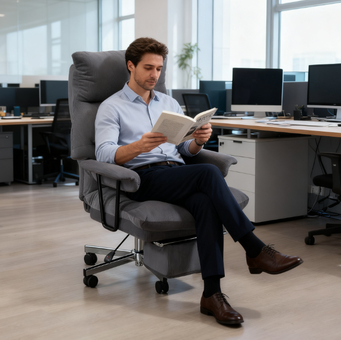 Overstuffed Office Chair with Lumbar Support , Gray