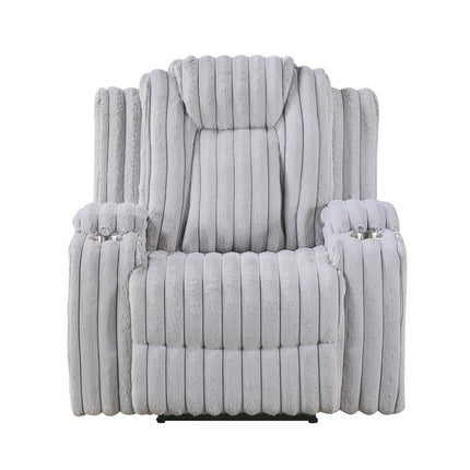 Light Gray Recliner Chair with Cup Holder Ultra Comfort Premium Corduroy Upholstery Living Room Furniture 1pc