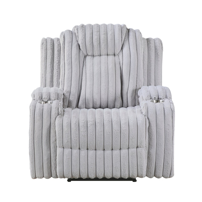 Light Gray Recliner Chair with Cup Holder Ultra Comfort Premium Corduroy Upholstery Living Room Furniture 1pc