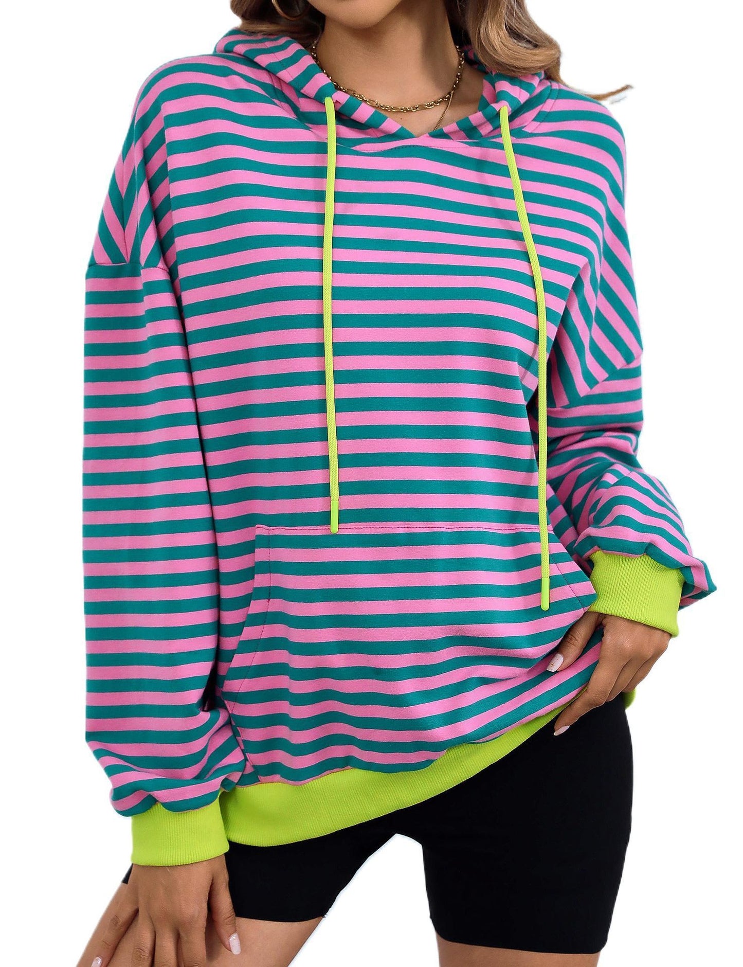 Women's Loose Casual Striped Hoodie