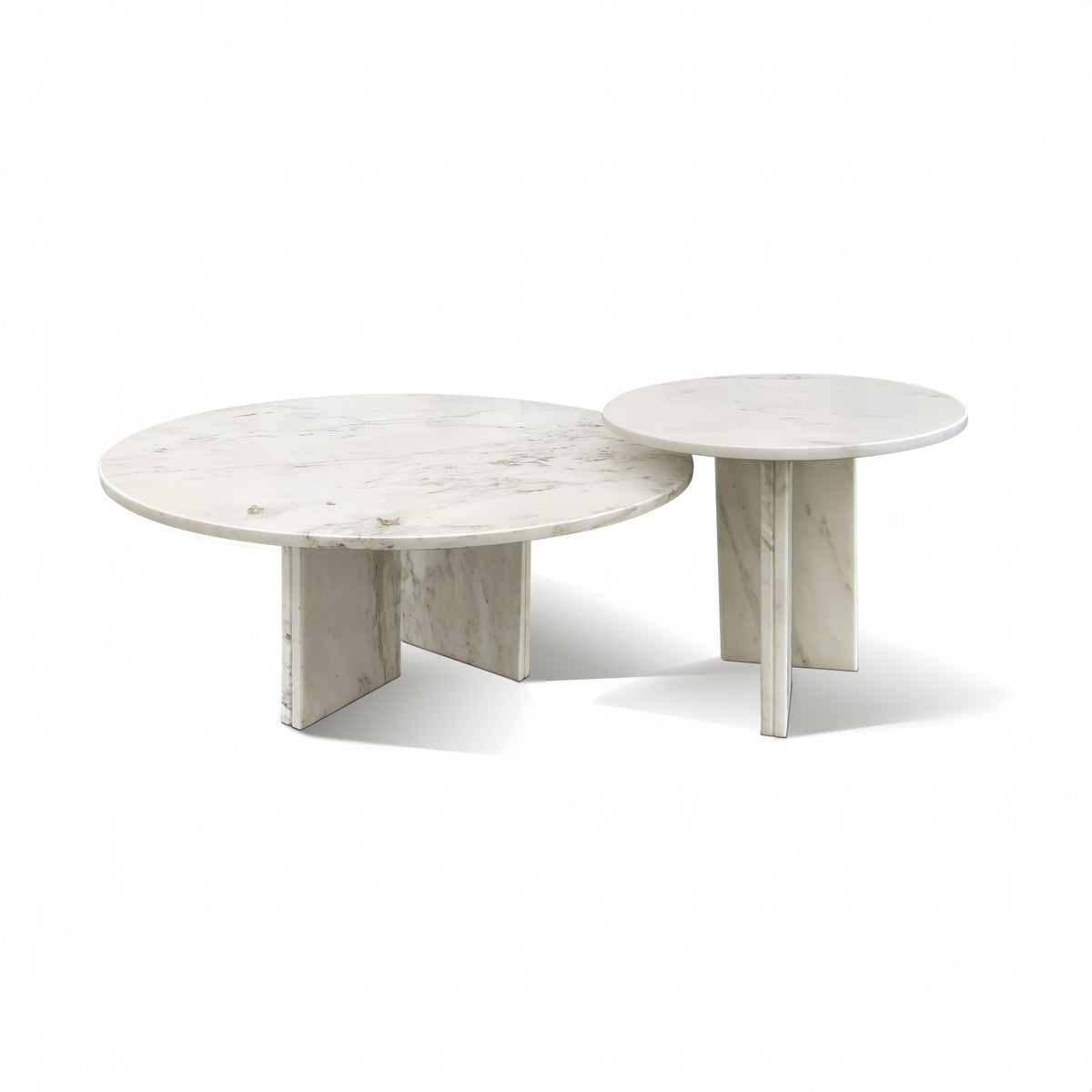 Luxury Snow Mountain White Natural Marble Coffee Table Set with Metal Base, Small Living Room Tables