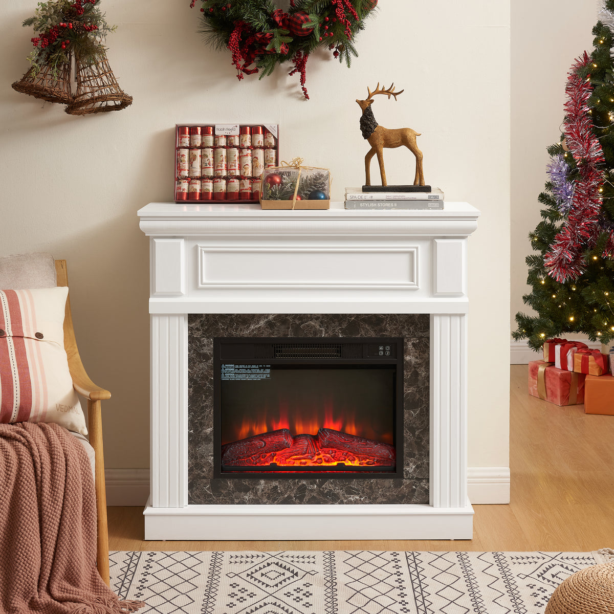Electric Fireplace with Mantel,fireplace mantel surround with 23' Fireplace Insert, Adjustable Flame, Remote Control-White,41.34'W*14'D*40'H