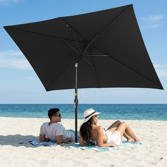 6.5' x 10' Patio Umbrella, Rectangular Patio Umbrella, Metal Pole Square Outdoor Umbrella with Crank and Push Button Tilt, Large Outdoor Umbrella with Polyester Canopy