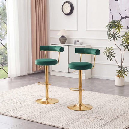 Soft Velvet Upholstered Swivel Adjustable Bar Chair with electroplated gold legs- Dining Room Living Room Bar Cafe Reception Desk Bar Stool(Dark Green, Set of 2)