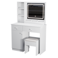 Fashion Vanity Desk with Mirror and Adjustable Lights, Makeup Table Set with 2 Drawers, White MDF, 35.43' x 15.75' x 51.97'
