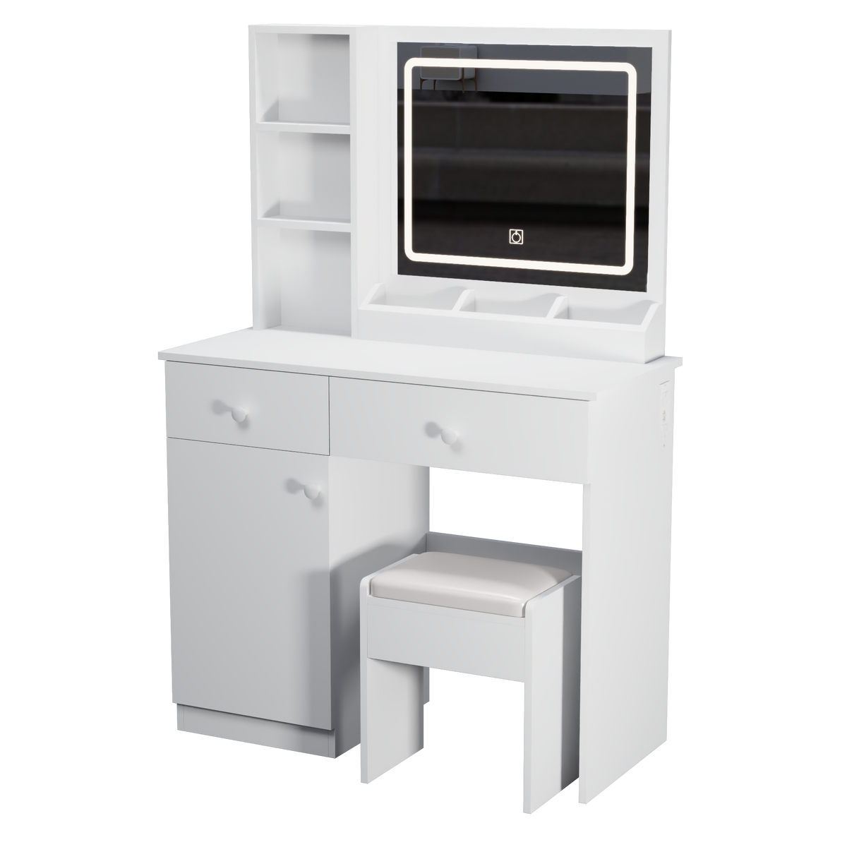Fashion Vanity Desk with Mirror and Adjustable Lights, Makeup Table Set with 2 Drawers, White MDF, 35.43' x 15.75' x 51.97'