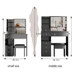 37' Middle Size Left Drawer Desktop Vanity Table + Cushioned Stool, Extra Large Right sliding mirror, Multi Layer High Capacity Storage, Practical Fashionable Dresser, Suitable For Large Space - Eloy Royal