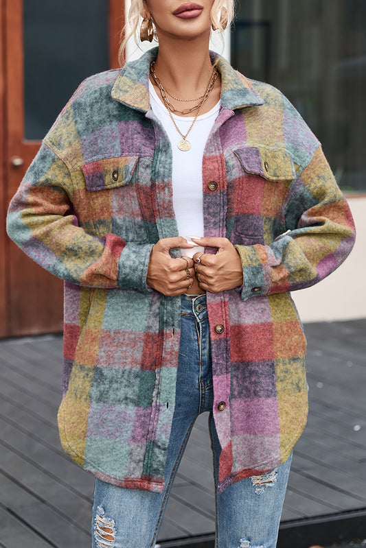 Multicolor Brushed Plaid Pocketed Oversize Shacket - Eloy Royal