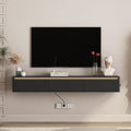 Floating TV Stand, Wall Mounted TV Shelf with Led Lights & Power Outlet,High Gloss TV Cabinet for Black tv Stands for Living Room