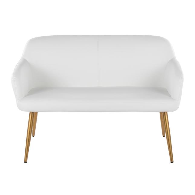 High Back Bench in Gold Steel and White Faux Leather