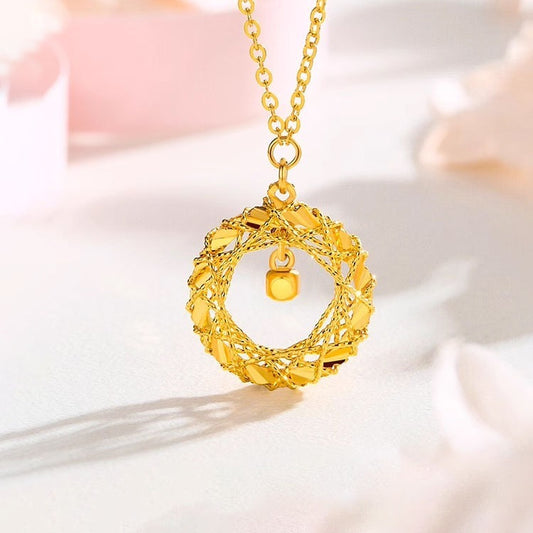 Gold Circle Net Design Necklace For Women