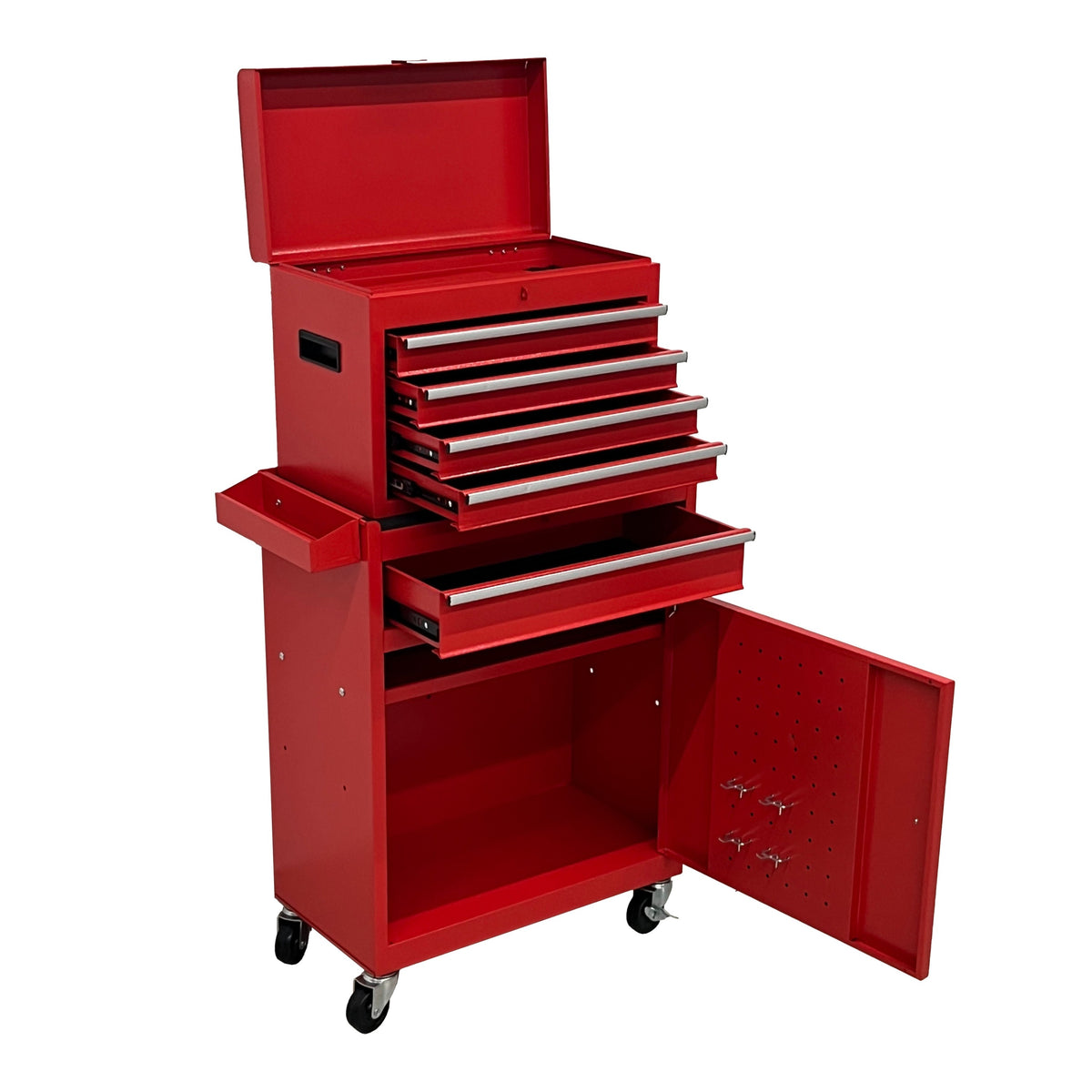 5‑Drawer Rolling Tool Chest, Metal Tool Storage Cabinet with Detachable Top, Sliding Drawers,Lockable Wheels and Lock‑System, Tool Cart Organizer for Garage Workshop-Red