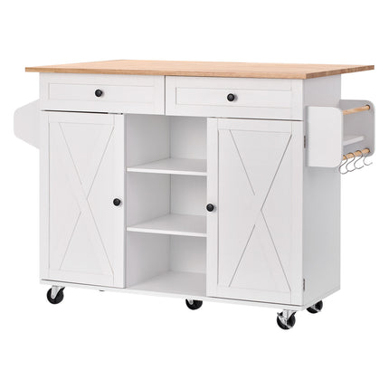 52in Kitchen Island Cart Rolling Storage Cabinet Table with Drawer Drop Leaf