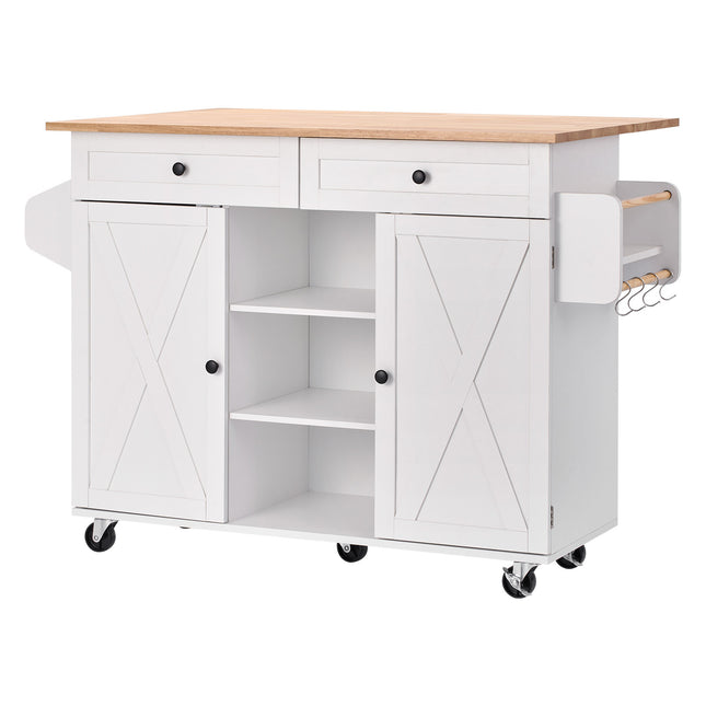 52in Kitchen Island Cart Rolling Storage Cabinet Table with Drawer Drop Leaf