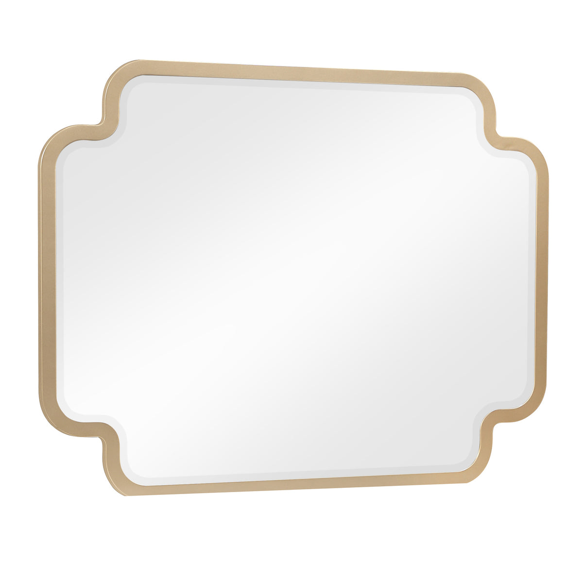 Lexington Modern Bedroom Mirror in Beige with Sculpted Frame and Gold Accents (Dresser not included)