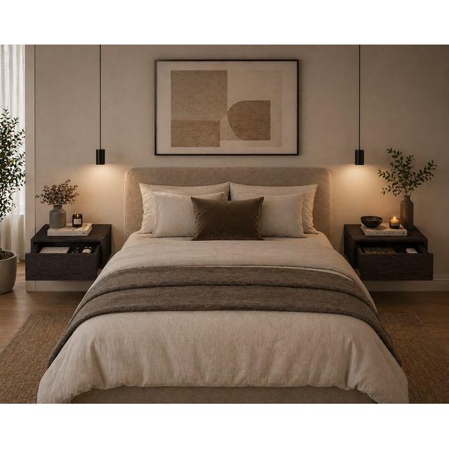 Custer Floating Nightstands Set of 2 - Wall Mounted Bedside Tables for Bedroom, Dark Brown