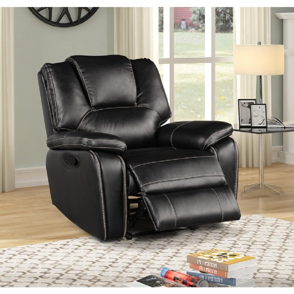 Black Breathable Air Leather Manual Recliner with USB, Plush Pillow Top Upholstered Armchair