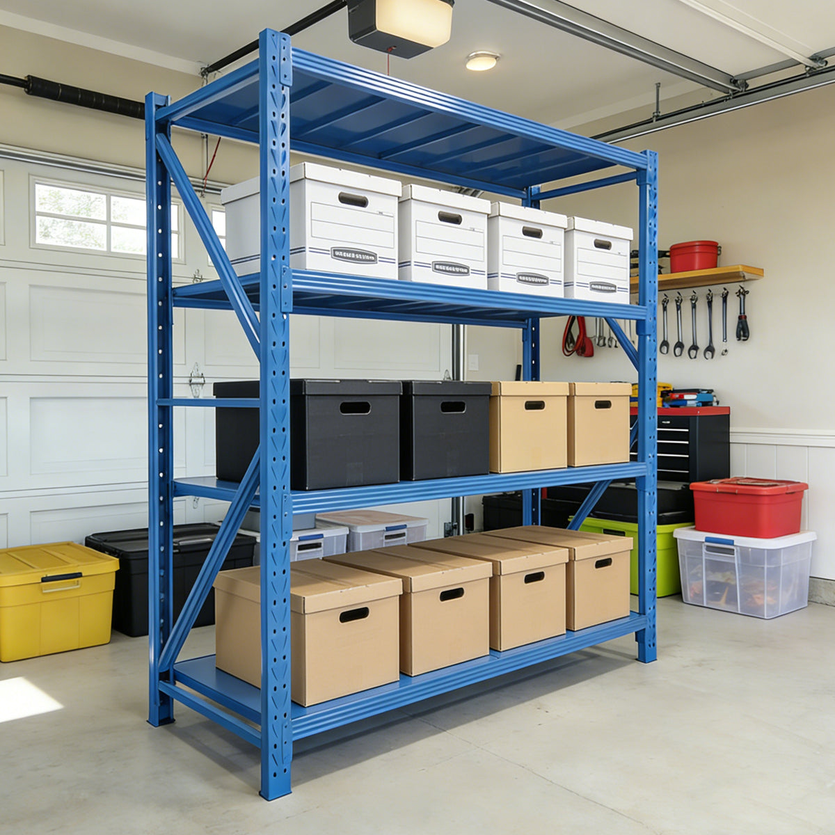 5000 LBS Heavy Duty Garage Shelving Units, 79' W x 24' D x 79' H 4-Tier Adjustable Metal Storage Shelves, Industrial Steel Utility Rack for Garage Warehouse Basement, Blue