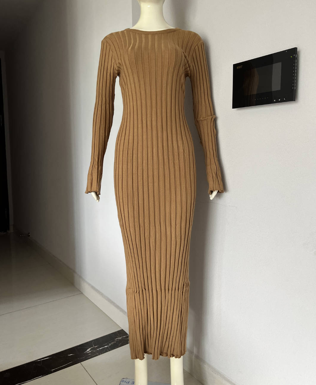 Knitted Dress Waist-tight Round Neck Knitted Women