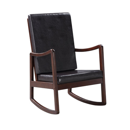 Raina Dark Brown Synthetic Leather & Espresso Finish Rocking Chair with Foam Cushioning, 220lb Capacity