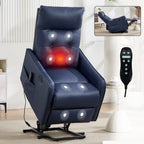 Deep Blue PU Single Motor Power Lift Recliner Chair with Massage and Heat for Elderly, Heavy Duty Motion Mechanism and One USB for Charging, Max Reclining Angle 155°