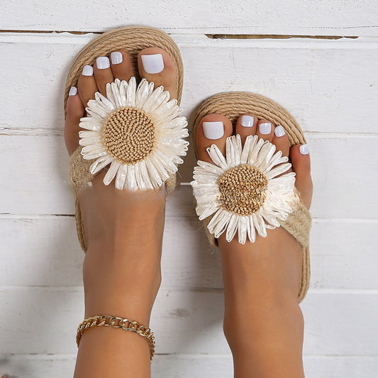 Summer New Fashion Women's Linen Fashion Simple Flower Flat Casual Sandals - Eloy Royal