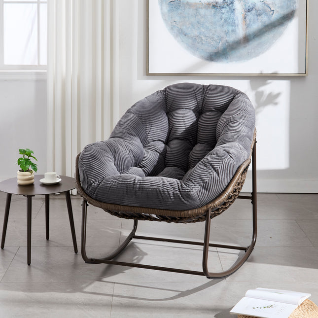 Outdoor Rattan Rocking Chair with Padded Cushion Rocker Recliner Chair Outdoor for