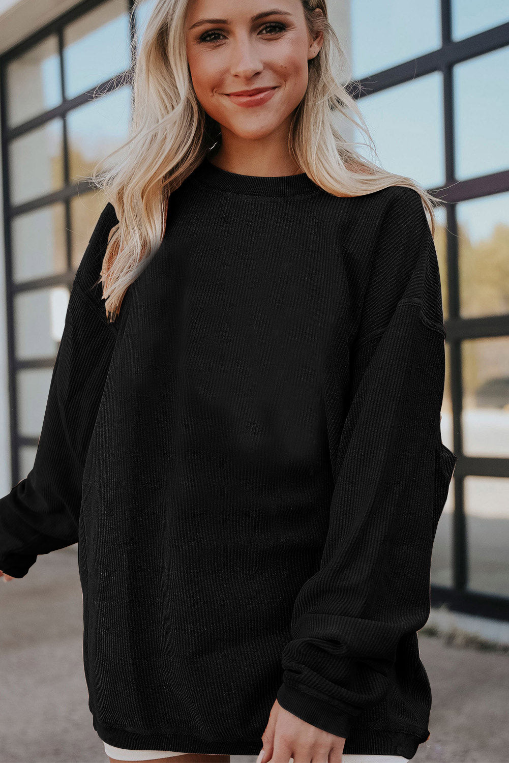 Dark Grey Drop Sleeve Ribbed Oversized Sweatshirt - Eloy Royal