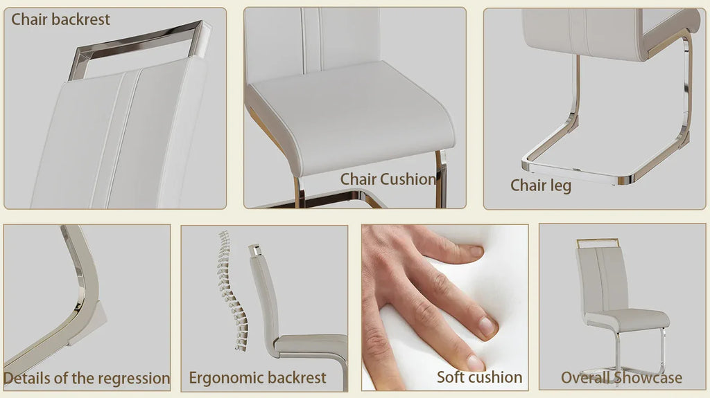 Modern Dining Chairs,PU Faux Leather High Back Upholstered Side Chair with C-shaped Tube plating Metal Legs for Dining Room Kitchen Vanity Patio Club Guest Office Chair (Set of 2) (White+PU Leather) - Eloy Royal