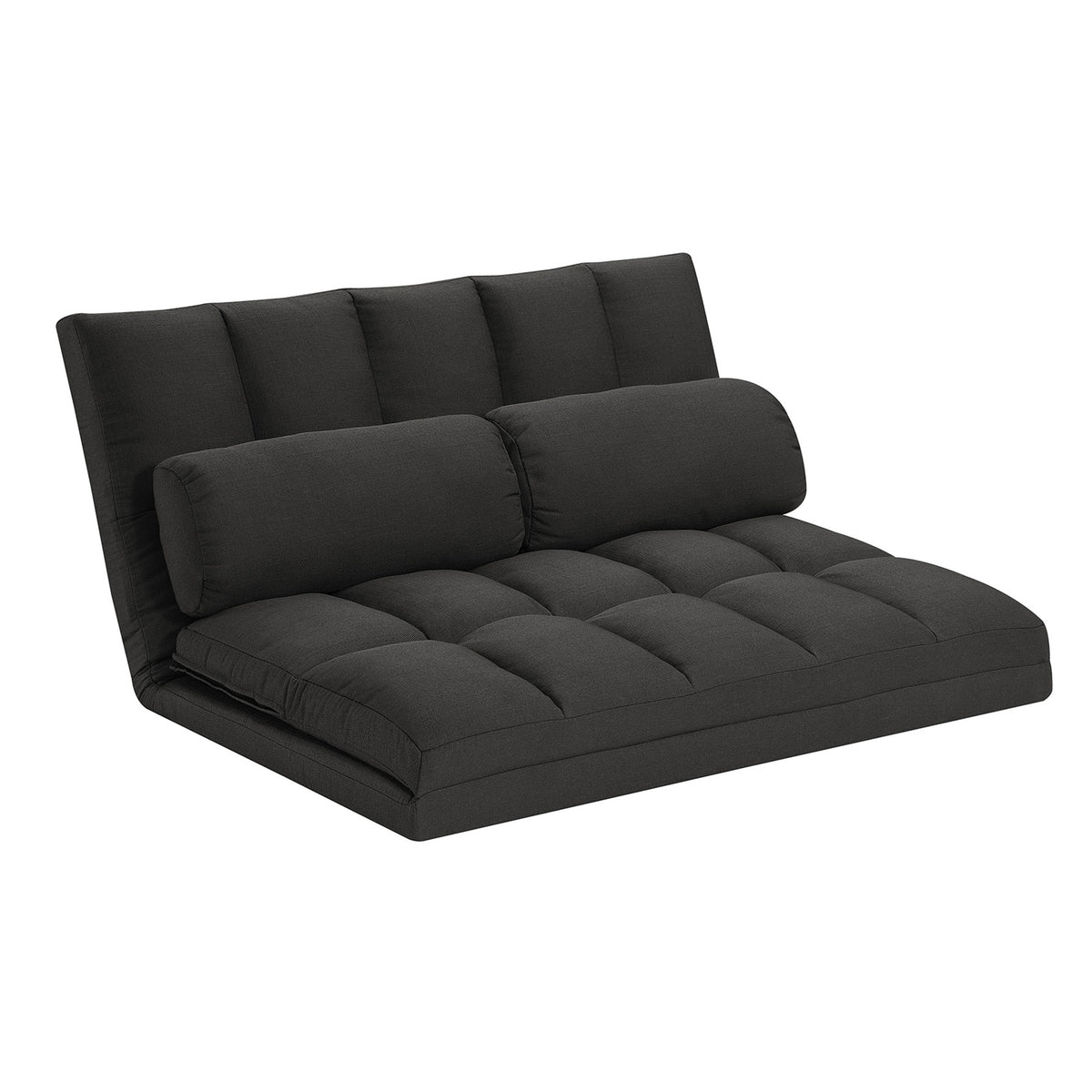 3-Fold Sofa Bed, Folding Mattress with 2 Pillows, Black - High-Density Foam Filling, Polyester Fabric
