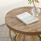 31' Round Industrial Coffee Table with 2-Tier Storage Shelves, Modern Wood & Golden Metal Accent Center Table for Living Room, Home Office – Easy Assembly - Eloy Royal