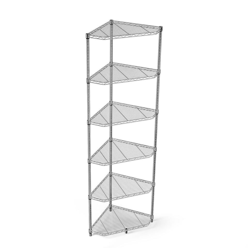 6 Tier Shelf Corner Wire Shelf Rack Pentagonal Shelves Adjustable Metal Heavy Duty Free Standing Corner Storage Display Chrome Rack for Bathroom, Living Room, Kitchen - Chrome