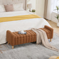 63.4'W Modern Upholstered End of Bed Bench, Wave Channel Tufted Flip-Top Storage Accent Window Footrest Stool with Armrests & Solid Wood Legs For Bedroom Entryway, Dining Room, Living Room, Caramel