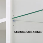 78.75''H 4-Tier Display Shelf, with 5-Colors Dimmable Ceiling Light, Freestanding Farmhouse Bookcases with Storage & Doors, Bookshelf with Adjustable Glass Shelves for Home & Office - White - Eloy Royal