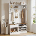 Hall Tree with Bench, 5-in-1 Entryway Storage, 3-Layer Flip Shoe Cabinet, 7 Coat Hooks, Drawer, 42.9' x 15.94' x 70.86', Country White